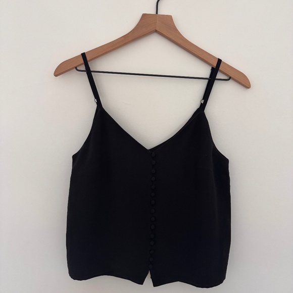 Madewell Silk Button Front Black Tank Top - Picture 1 of 5